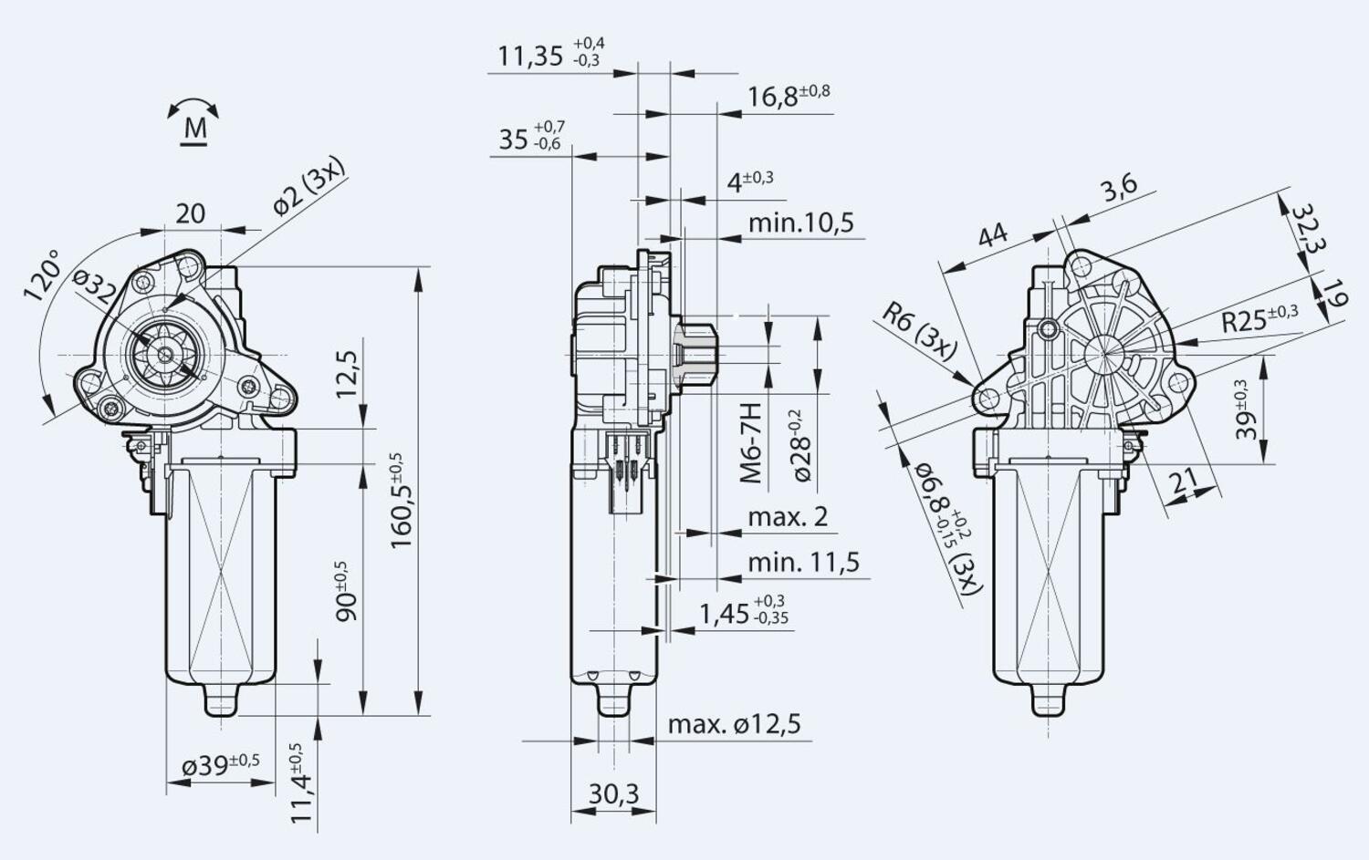 Bosch AHC-P2 12 V DC-motor mått