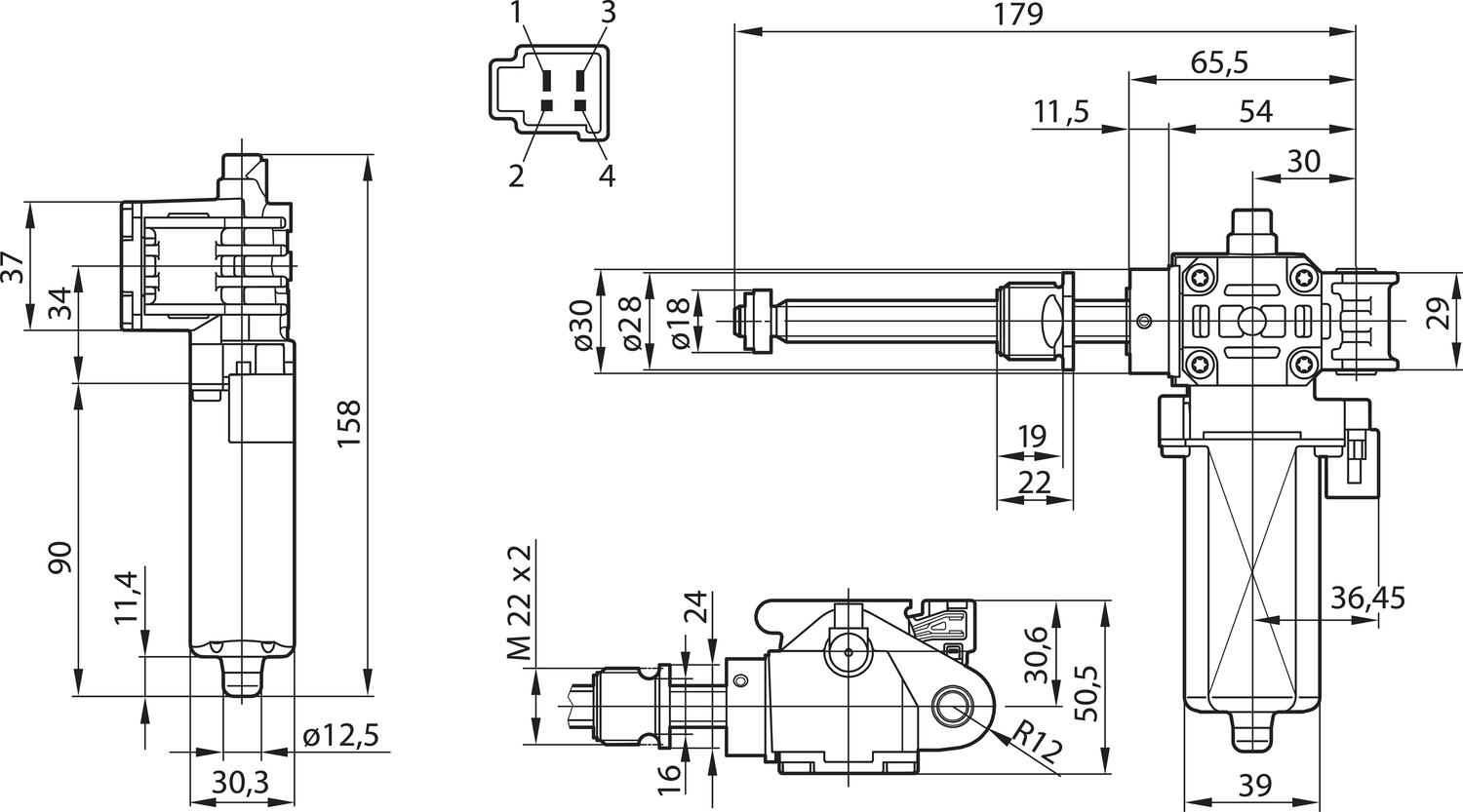 DC-motor Bosch AHC 12 V mått
