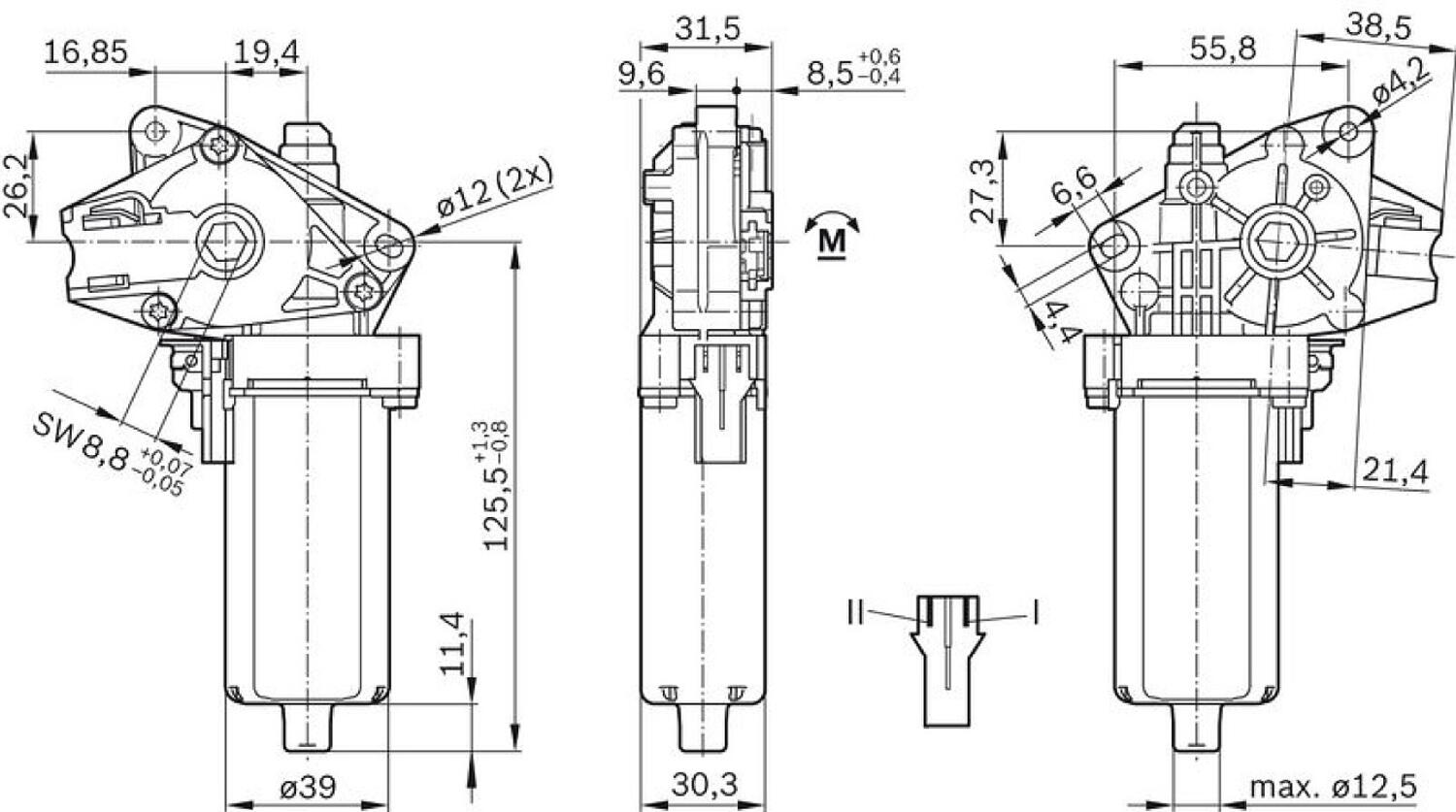 DC-motor Bosch AHC 24 V dimmensioner