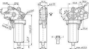 DC-motor Bosch AHC 24 V dimmensioner