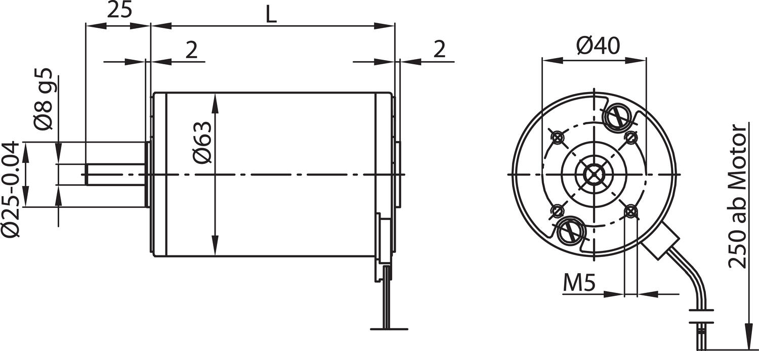 DC-motor med permanentmagnet PG63 mått