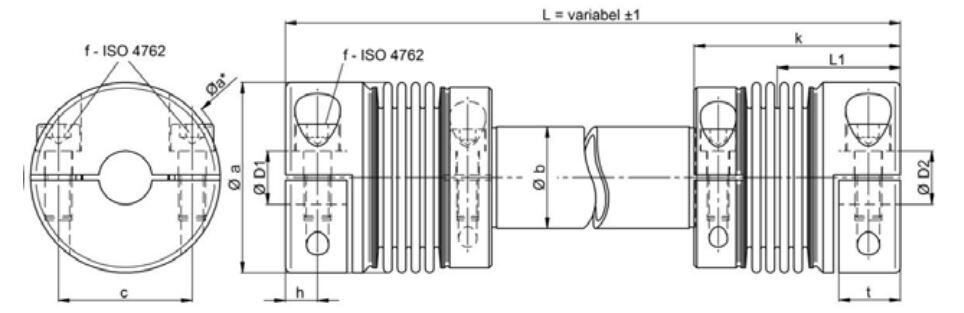 Distanskoppling bälg serie WD-VA ritning