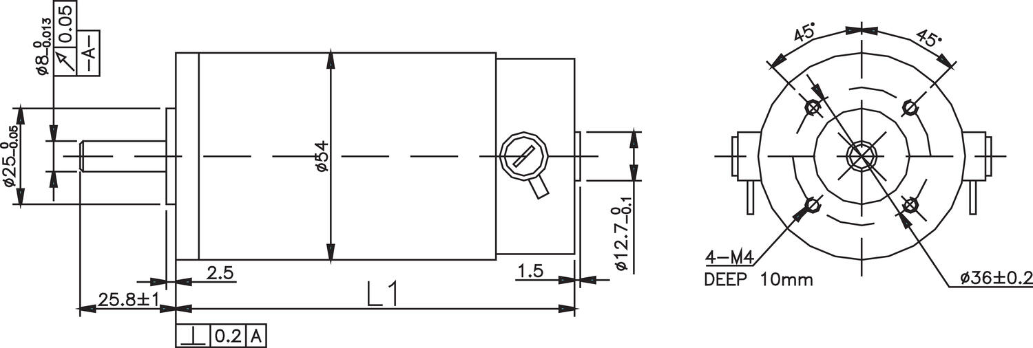 Elmotor Exmek DC-motor 54 mm mått