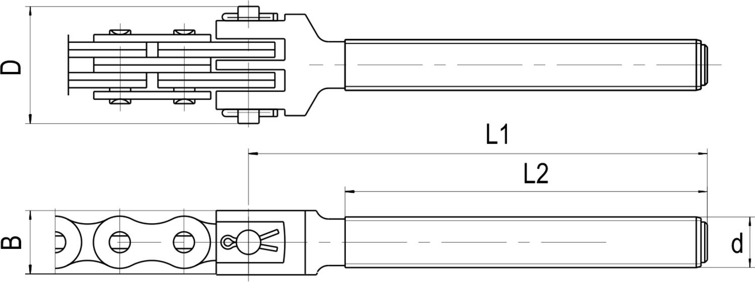 Fästgaffel till AL, LL och LH kedjor