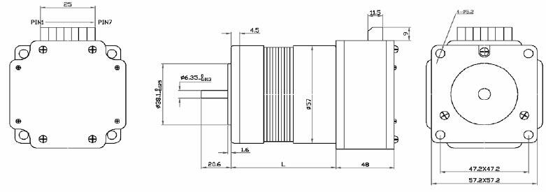 FL57BLS BLDC motor från Fulling ritning