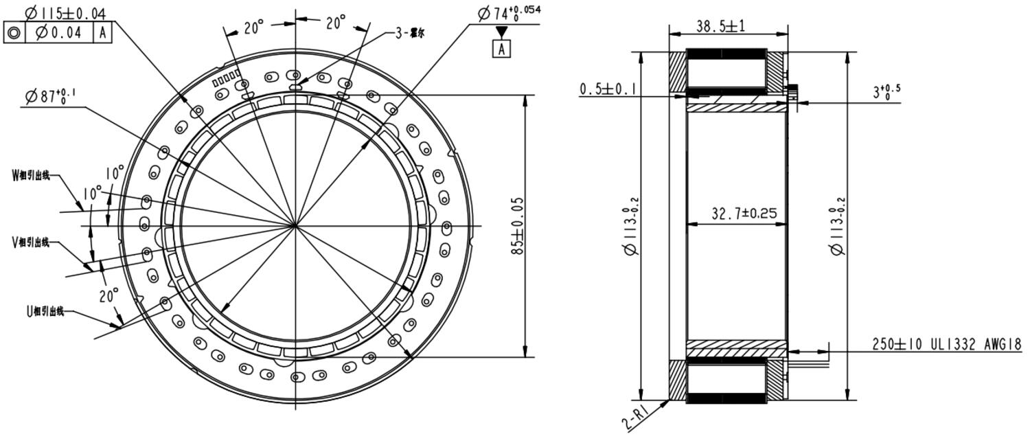 Frameless motor FL115 dimensioner