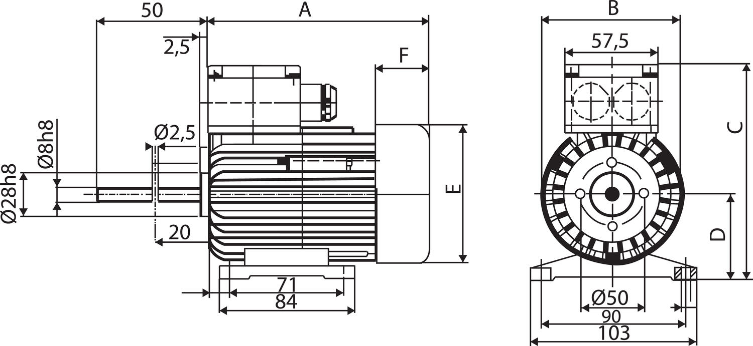 Gefeg Neckar 3-fas asynkronmotor mått