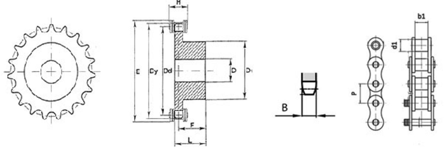 Kedjehjul med nav simplex ritning