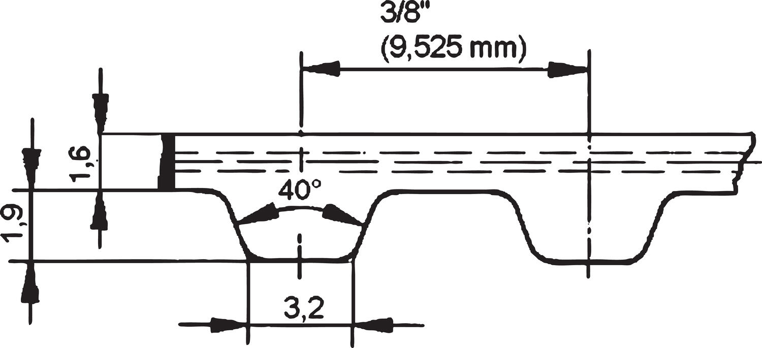 Kuggrem L från Bando ritning med mått