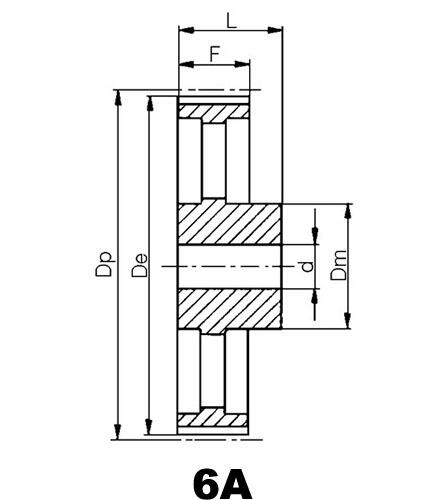 Kuggremshjul 6A XH 22,225 mm ritning