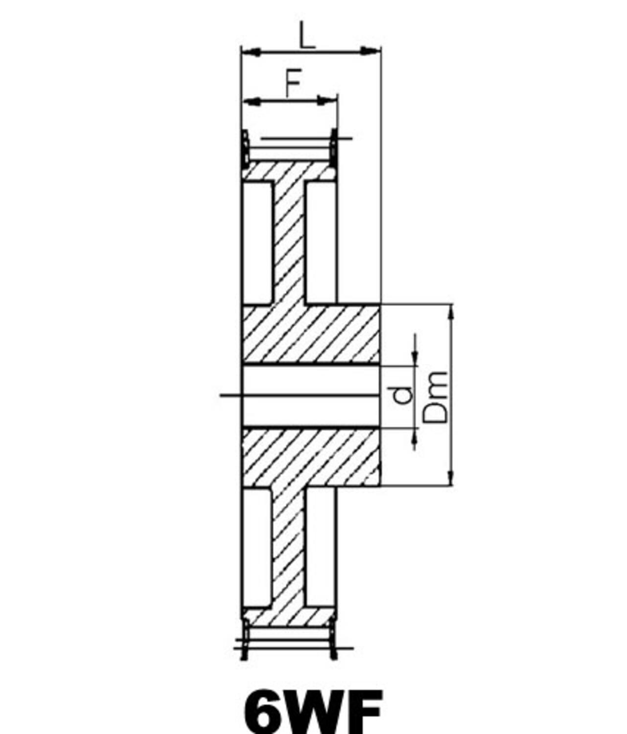 Kuggremshjul 6WF H och HTD ritning