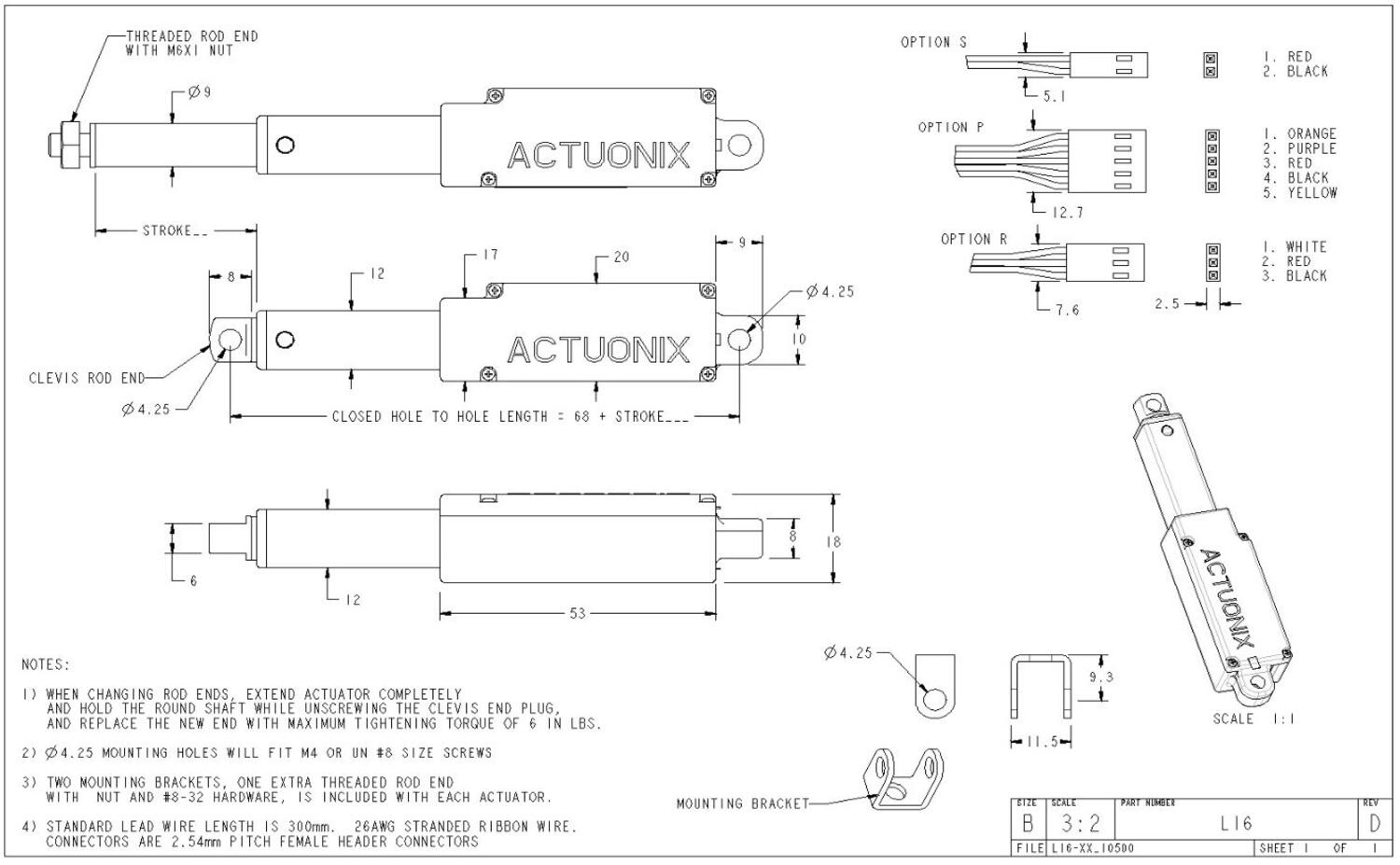 Miniatyrställdon Actuonix L16