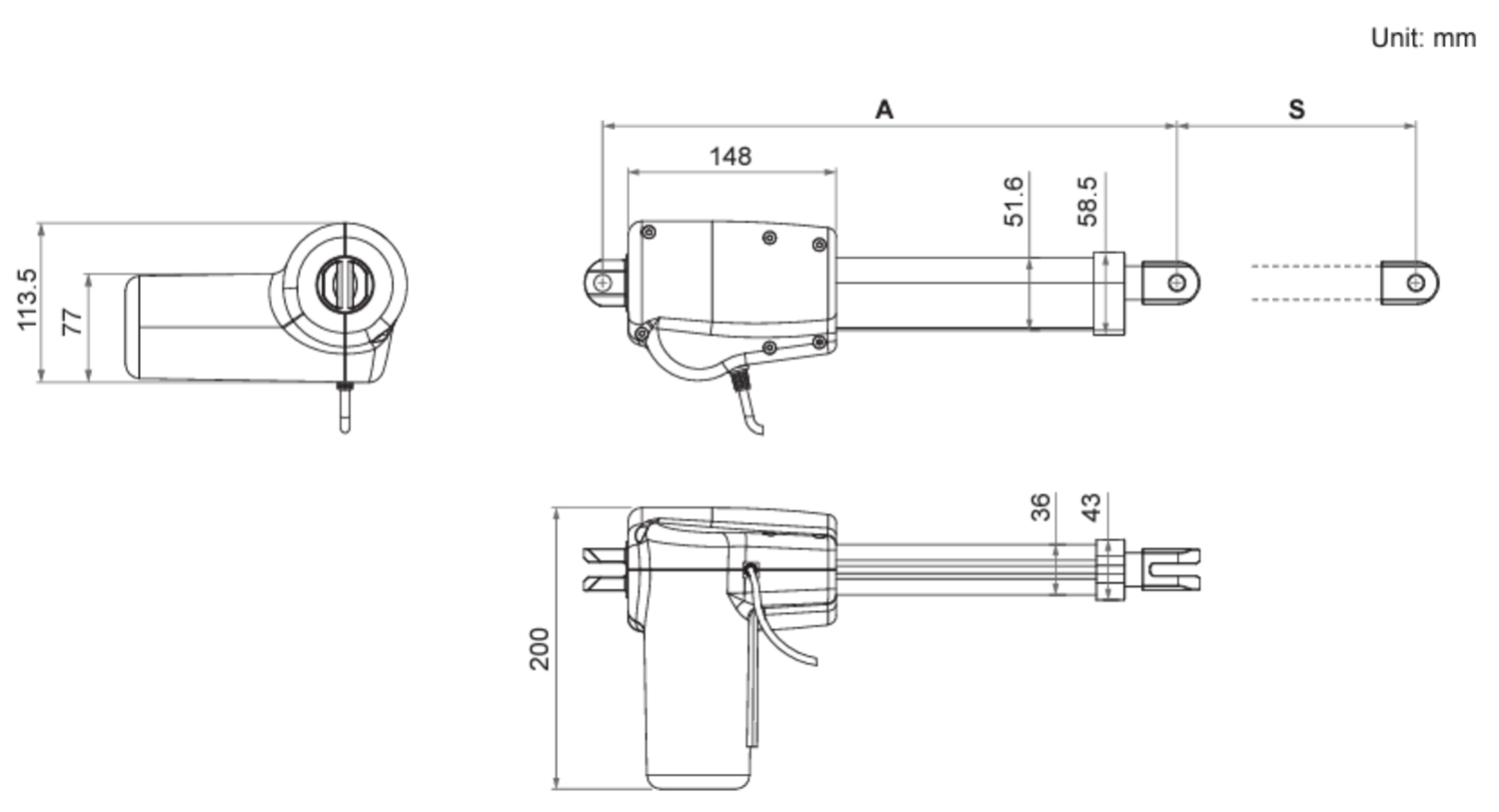 Moteck ställdon MD80 ritning