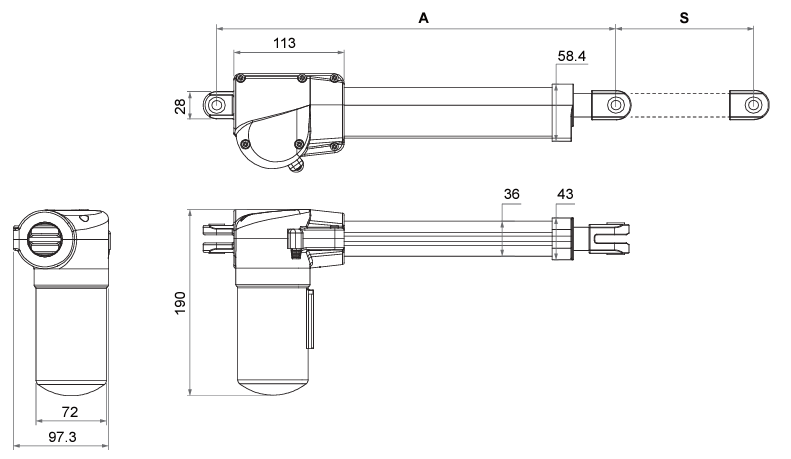 Moteck ställdon MD82 ritning