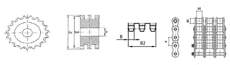 Ritning kedjehjul utan nav triplex