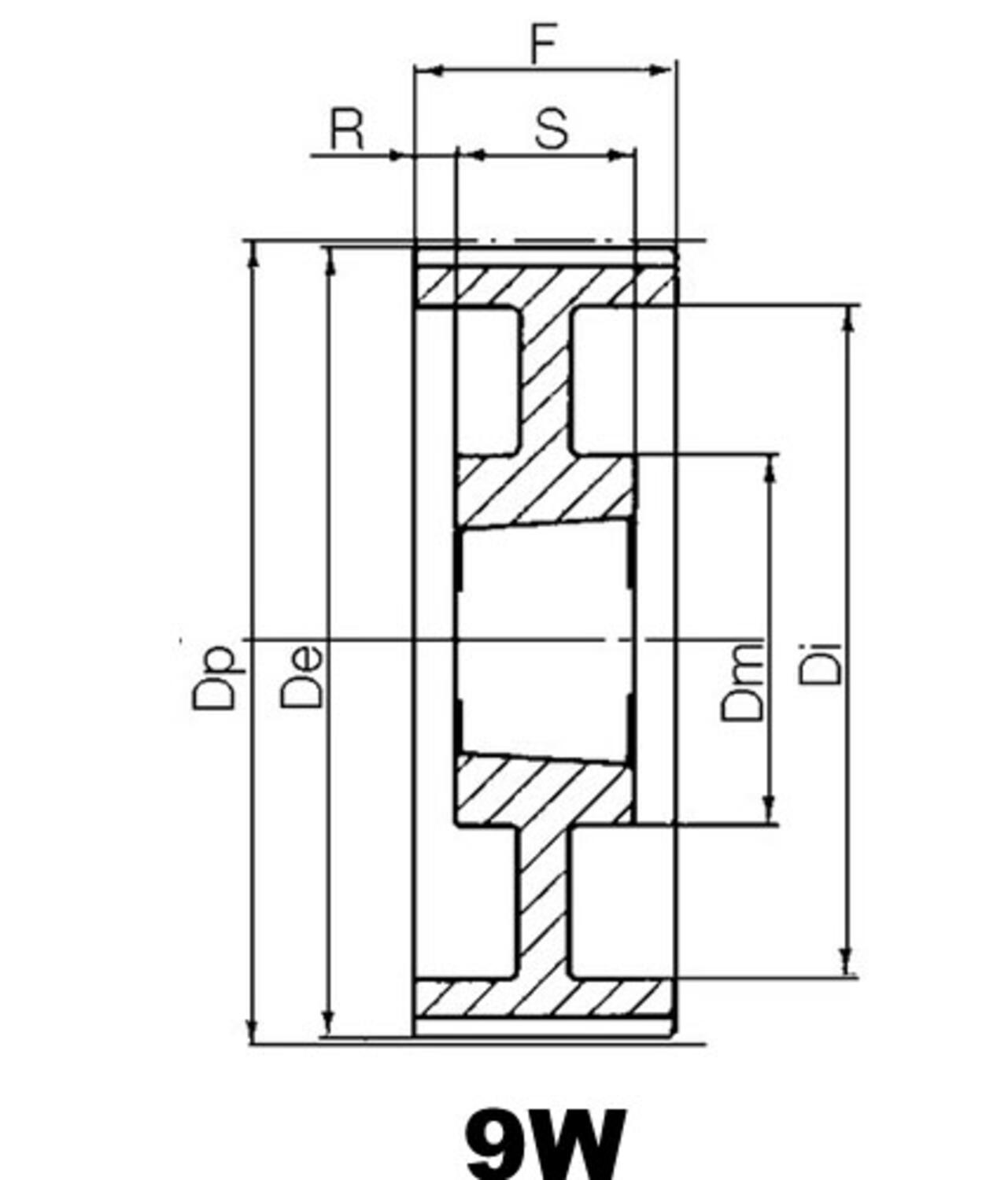 Ritning kuggremshjul GT3 bussning 9W