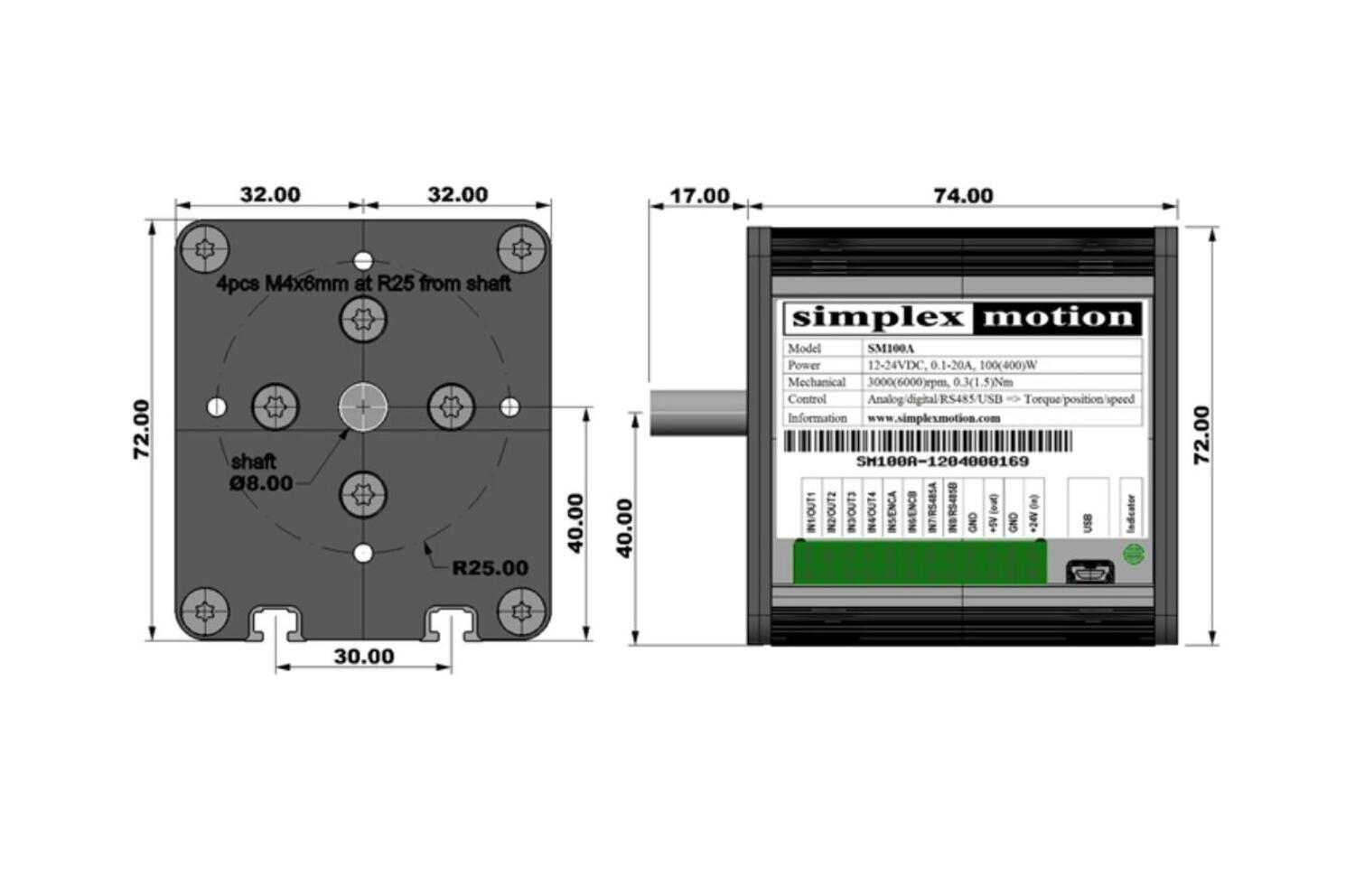 Simplexmotion SM-serien servomotor mått