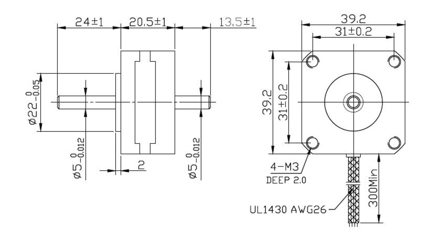 Stegmotor FL39STH Fulling Motor mått
