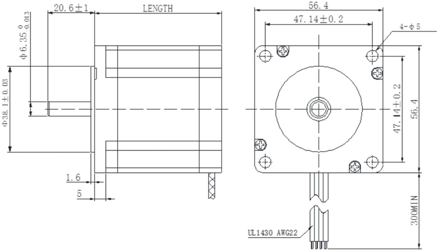Stegmotor FL57STH Fulling ritning