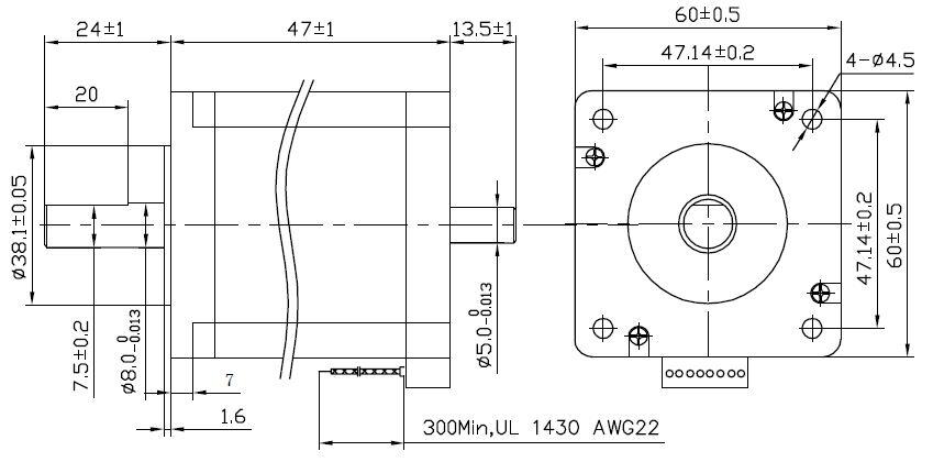 Stegmotor Fulling Motor FL60 mått