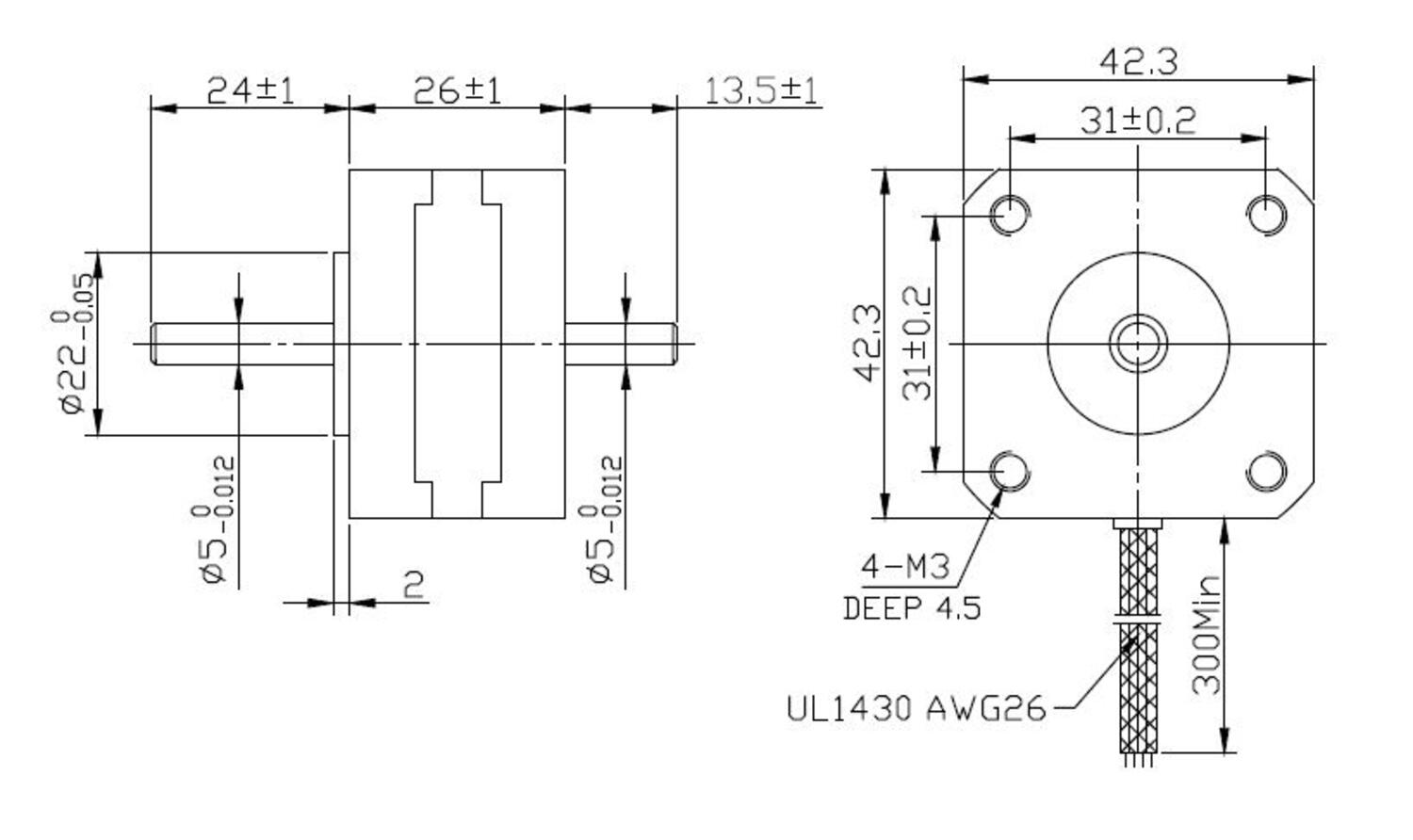 Stegmotor Fulling Motor ritning och mått