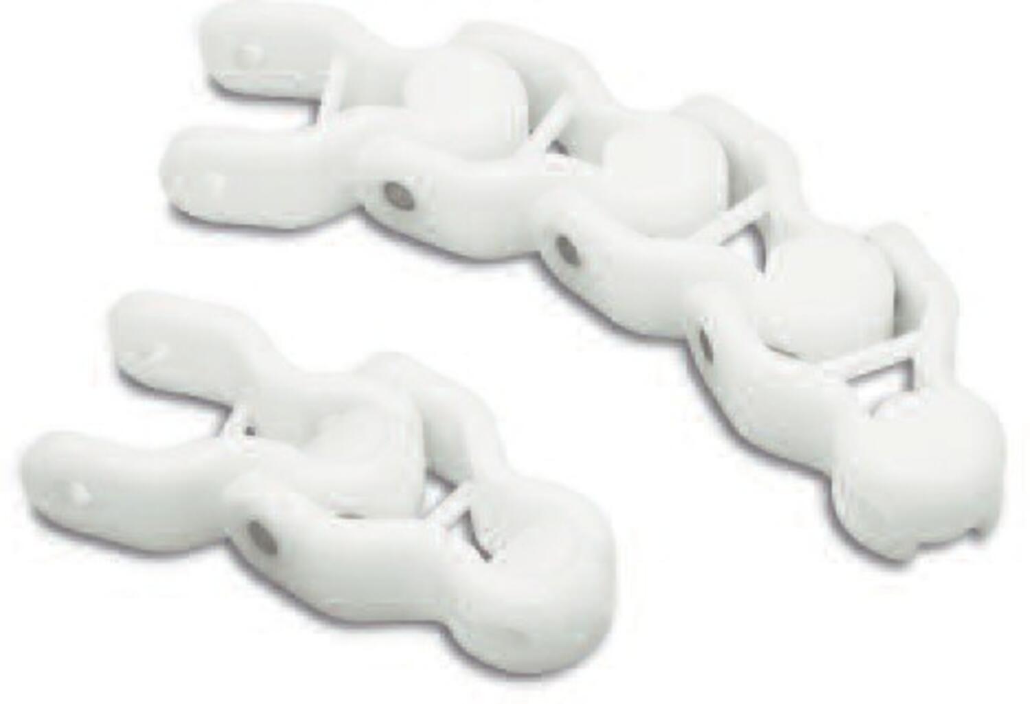 Vit kurvgående bandkedja i termoplast från Magris 